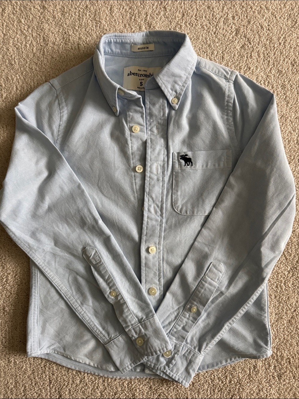 abercrombie kids Light Blue Oxford Button-Down Shirt with Embroidered Moose Logo